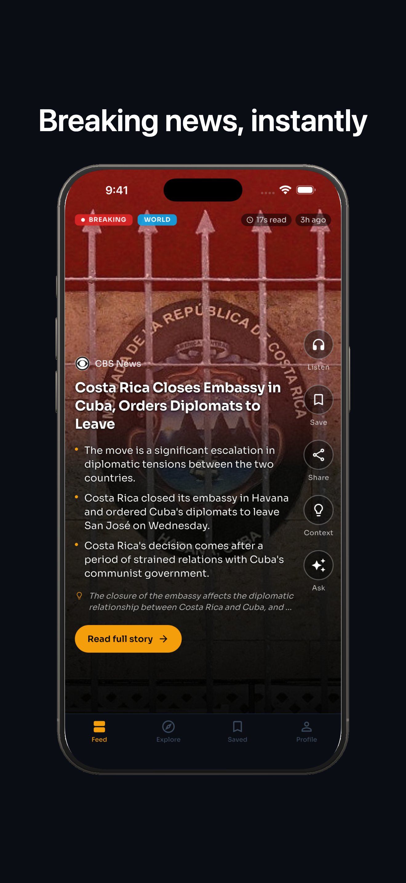 Briefly breaking news story screen showing fast updates