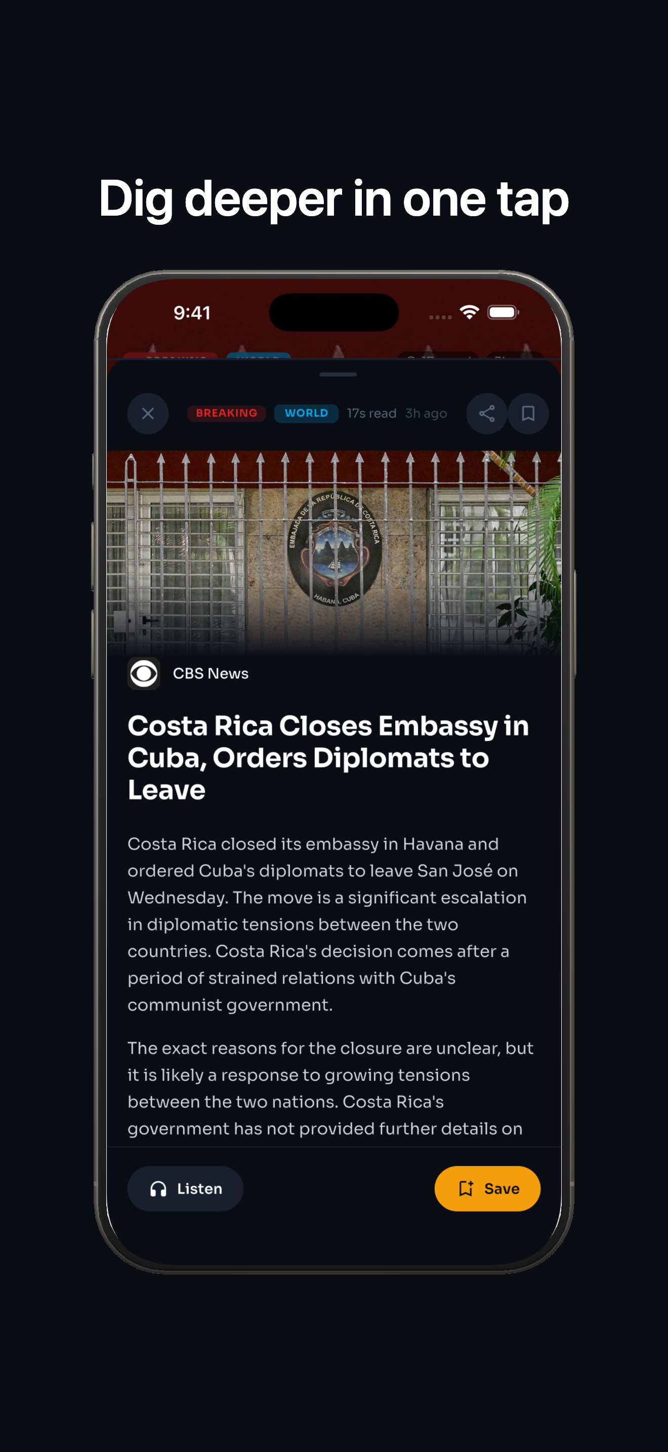 Briefly article detail screen showing deeper story context