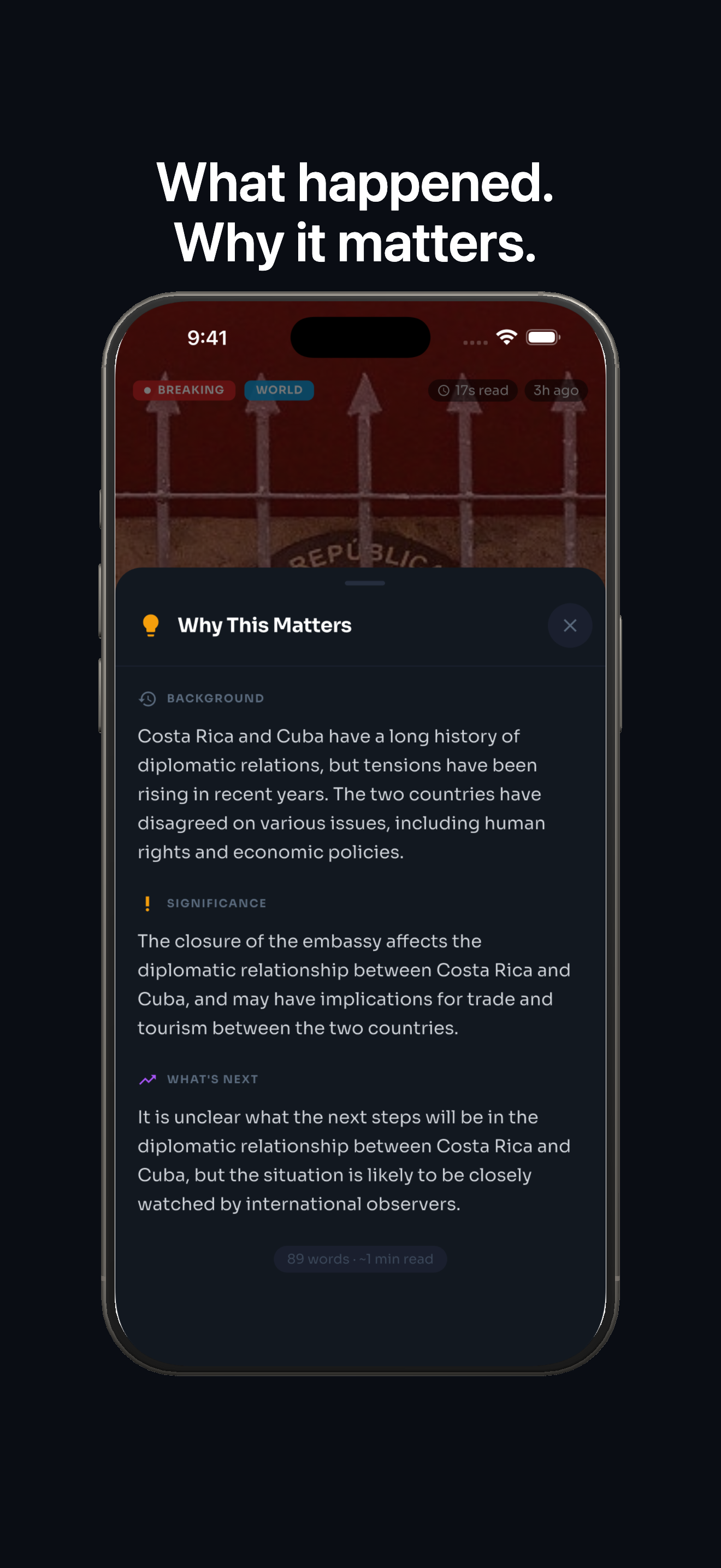 Why This Matters screen showing background significance and what is next