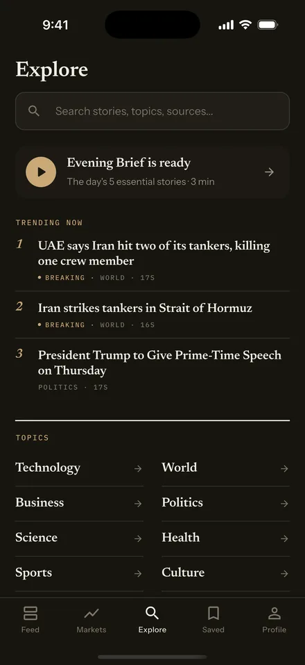 Explore screen in dark mode